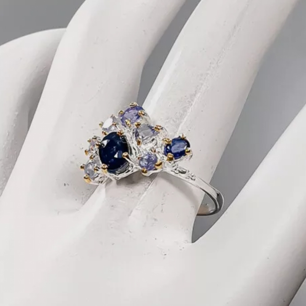 Stunning sapphire Tanzanite Kyanite & Amethyst Sterling silver sz8.75 ring - Picture 7 of 9